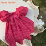Robe Élégante Rose à Carreaux avec Nœud – Style Lolita