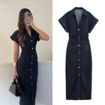 Robe Chemise Midi en Jean – Collection ETJ 2025 « 1975 Series » – Style Printemps avec Col à Revers