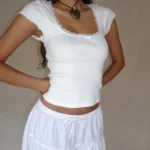 T-shirt Femme Style Y2K – Vintage, Tricoté avec Dentelle